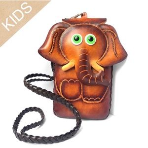 Handmade Leather Elephant Kids Bag/Wristlet with detachable strap NWOT